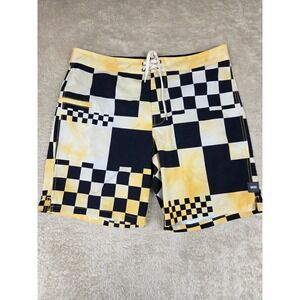 Vans Mens 33 Board Shorts Yellow Black Distorted Checkerboard Tie Dye Trunks